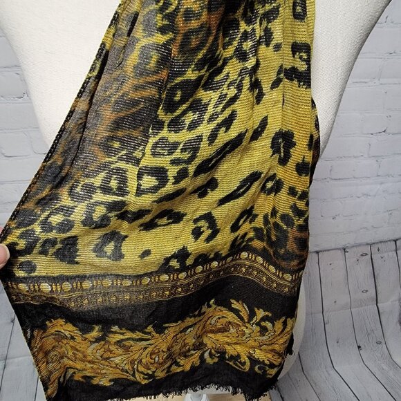 Vintage Animal Print Scarf Rayon and Metallic Symphony Scarfs Made in Italy - Picture 2 of 3